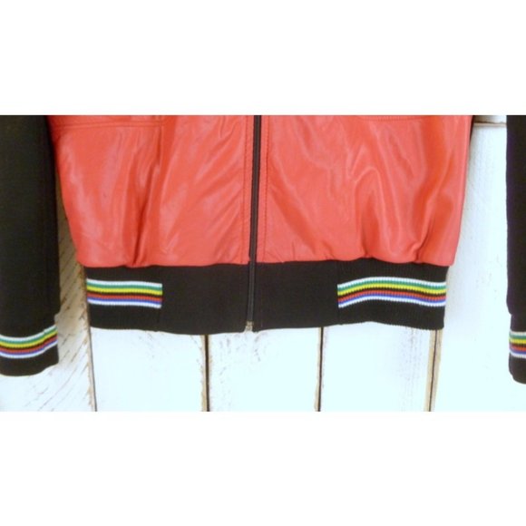 Red and black nylon knit wind breaker jacket - Picture 3 of 5